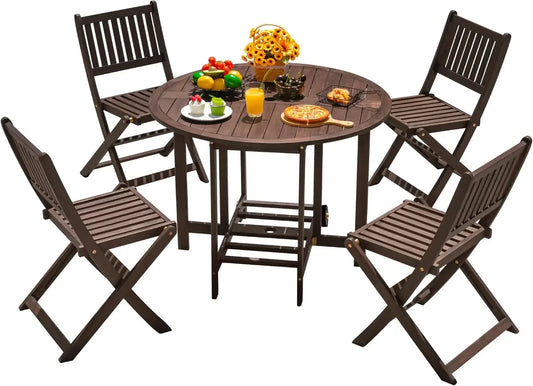 5 PCS Patio Patio Dining Set Acacia Wood Outdoor