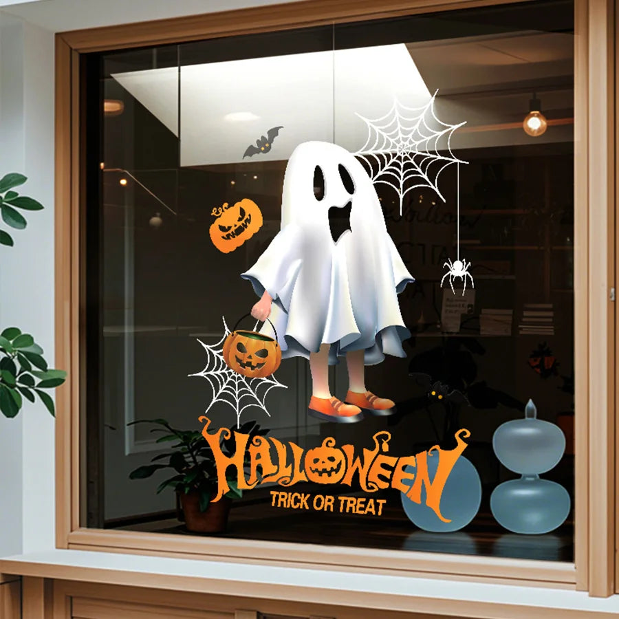 2 Pieces of 45Cm*60Cm Halloween Window Stickers Ghost Pumpkin Glass Decals