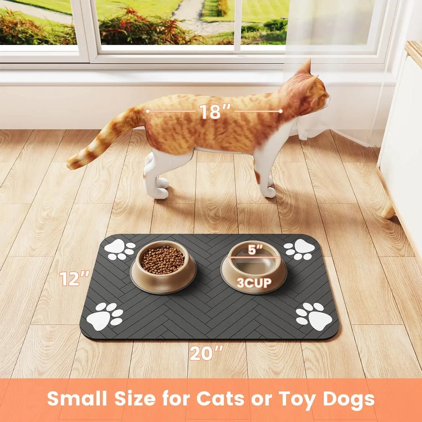 S、M、L Absorbent Pet Feeding Mat, Waterproof Placemat for Dog & Cat Food & Water Bowls, Quick-Dry Rubber Backing