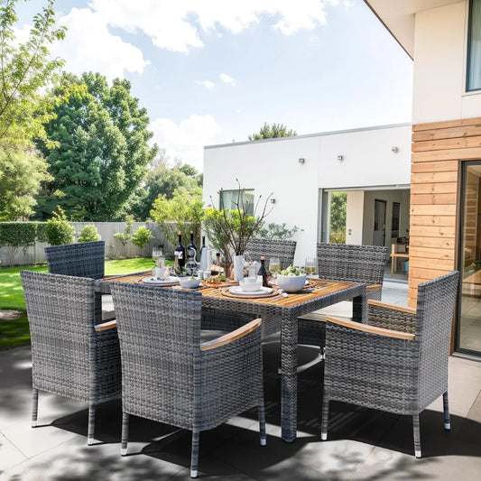 7 Pieces Wicker Patio Dining Set