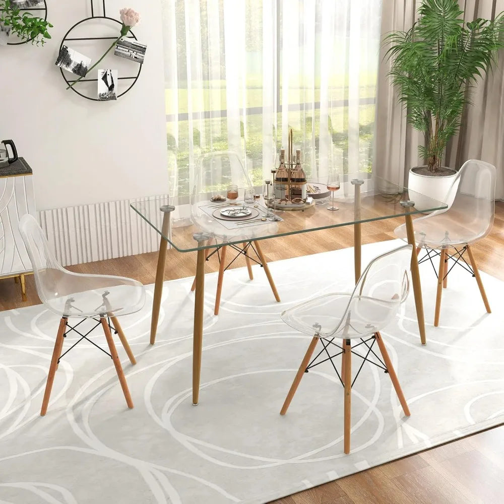 Table Set for 4, Modern with Chairs, Glass Table