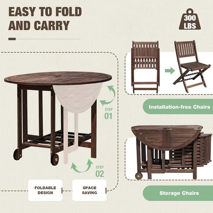 5 PCS Patio Patio Dining Set Acacia Wood Outdoor