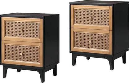 Set of 2 Fully-Assembled 2-Drawer Front Accent Nightstand with Brass Knobs