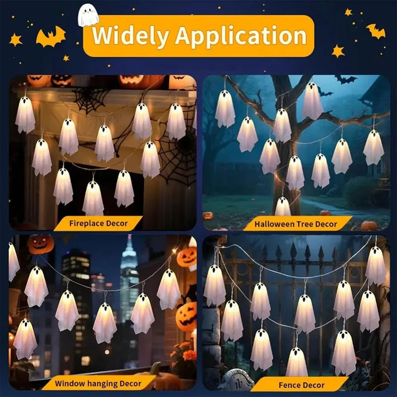 Halloween Ghost String Lights, 10PCS LED  Light Up Glow Garland, 8 Modes Waterproof Garland