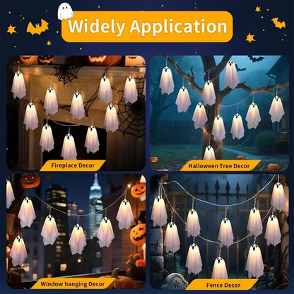 Halloween Ghost String Lights, 10PCS LED  Light Up Glow Garland, 8 Modes Waterproof Garland