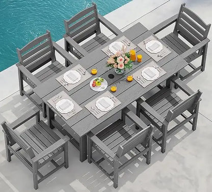 7-Piece Outdoor Dining Table Sets with Umbrella Hole Cut-Out Table and 6 Chairs