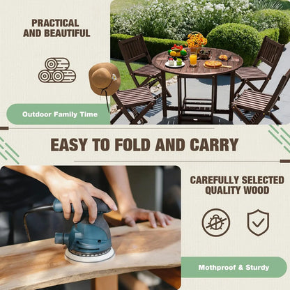 5 PCS Patio Patio Dining Set Acacia Wood Outdoor