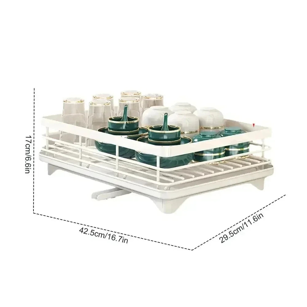 Bowl Rack - 2 Tier Dish Drainer Storage Adjustable Space Saving Organizer