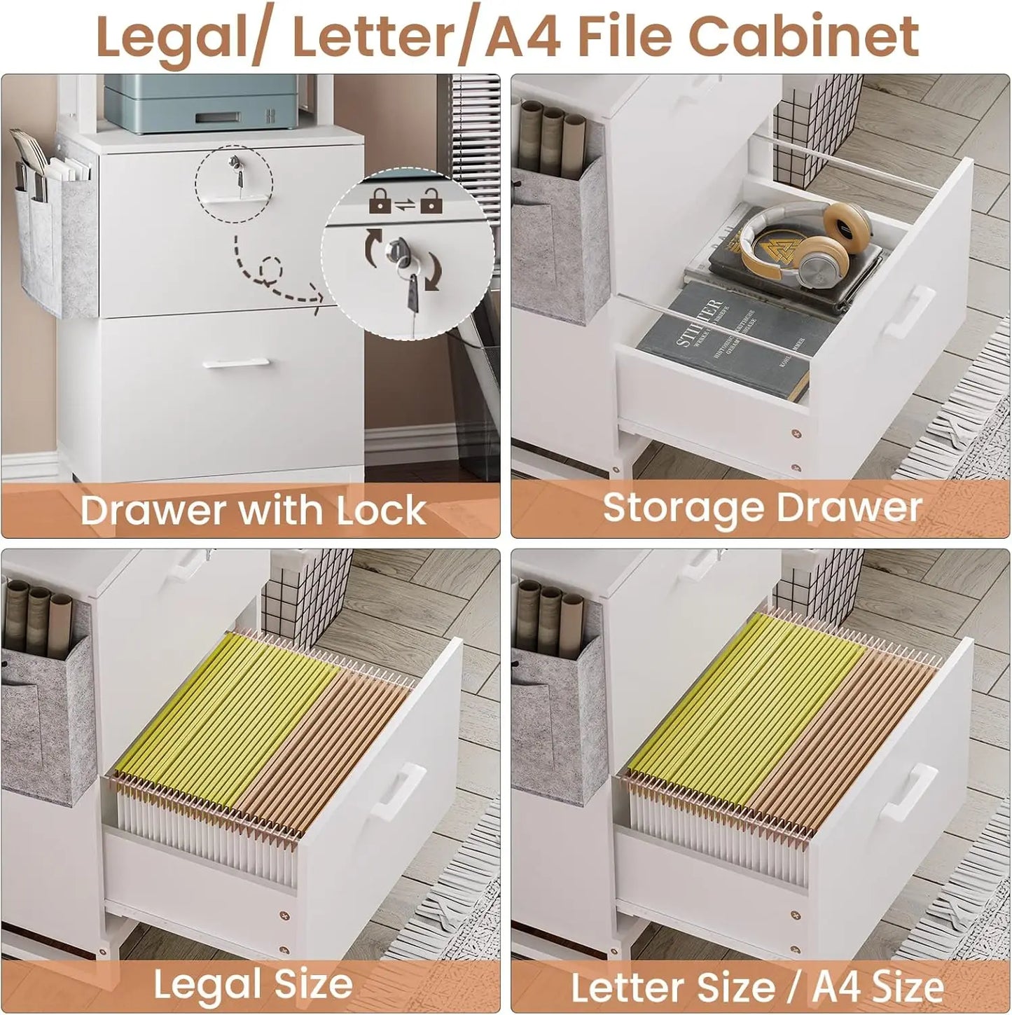 2 Drawer File Cabinet, Filing Cabinet with Lock fits