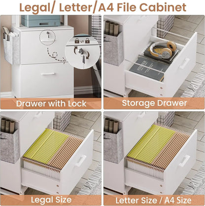 2 Drawer File Cabinet, Filing Cabinet with Lock fits