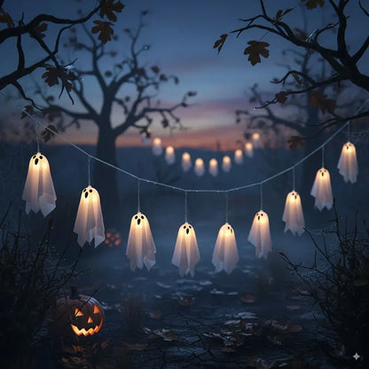 Halloween Ghost String Lights, 10PCS LED  Light Up Glow Garland, 8 Modes Waterproof Garland