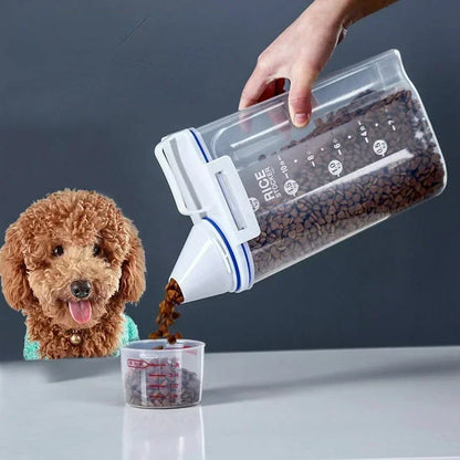 1.5kg/2kg Dog Cat Food Plastic Storage Container with Measuring Cup Moisture-proof