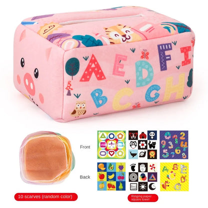 Montessori Educational Learning Activity Sensory Toy For Baby Finger Exercising Busy Board Baby Game, Magic Tissue Box