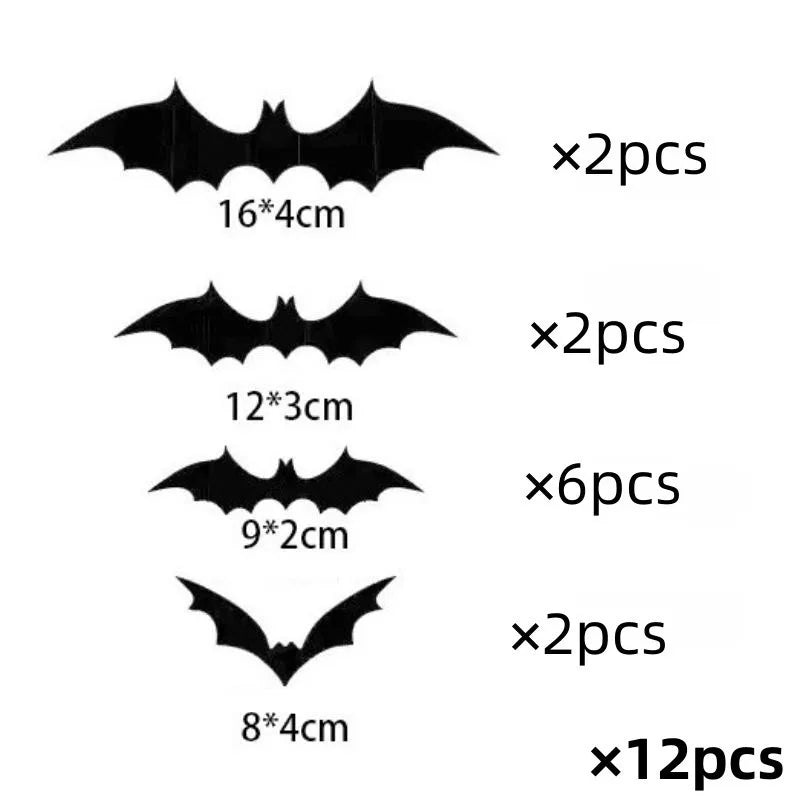 12pcs Hanging Bats Halloween Outdoor Decor. Bats 3 Sizes Hang on Trees Porches Yards Lawns.
