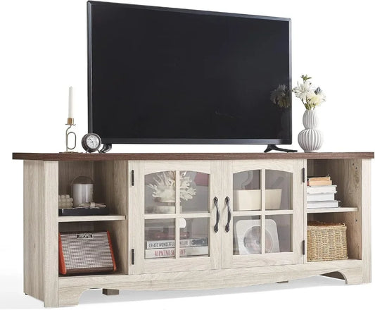 TV Stand for 65 Inch TV, Wood Entertainment Center with Glass Door Storage Cabinet