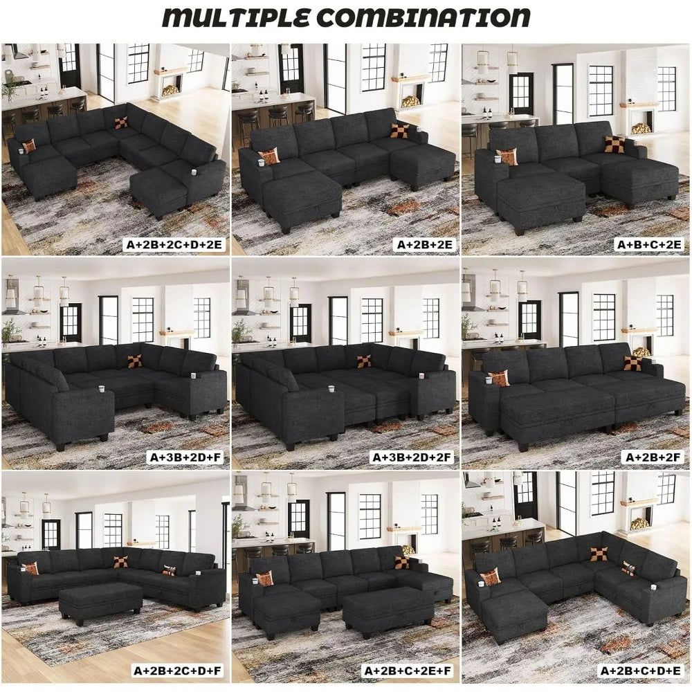 Chenille Modular Sectional Sofa Convertible L Shaped with Storage