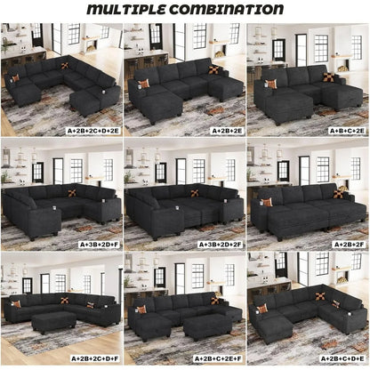 Chenille Modular Sectional Sofa Convertible L Shaped with Storage