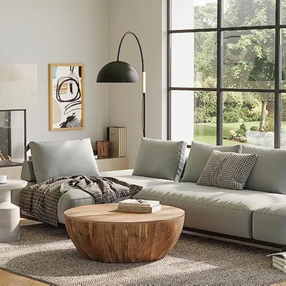 Coffee Table - solid Mango Wood Modern Round Cocktail Table