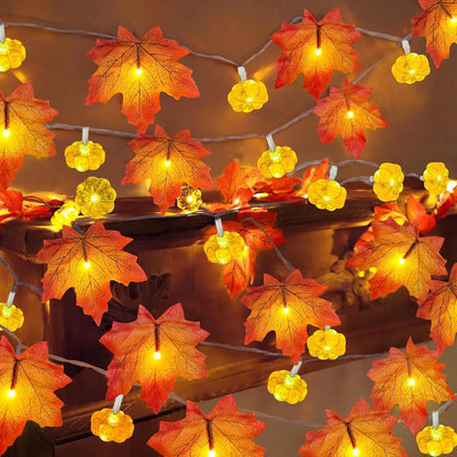 Halloween Pumpkin Maple Leaf LED Light String Fall Decor for Home Party Thanksgiving