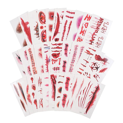 30Pcs Zombie Vampire Tattoo Stickers Realistic Fake Bloody Wound for Halloween Party Decoration