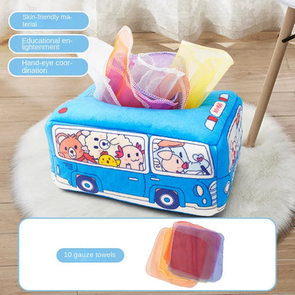 Montessori Educational Learning Activity Sensory Toy For Baby Finger Exercising Busy Board Baby Game, Magic Tissue Box