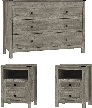 6 Drawer Dresser & 2 Nightstand Set for Bedroom