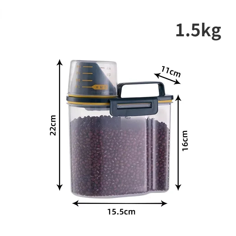 1.5kg/2kg Dog Cat Food Plastic Storage Container with Measuring Cup Moisture-proof