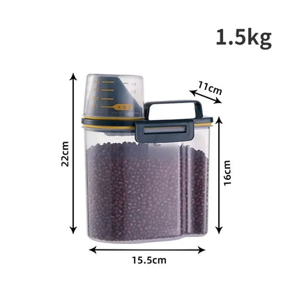 1.5kg/2kg Dog Cat Food Plastic Storage Container with Measuring Cup Moisture-proof