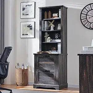 Bookcase with 2 File Drawers, Bookshelf with Storage and Adjustable Shelves