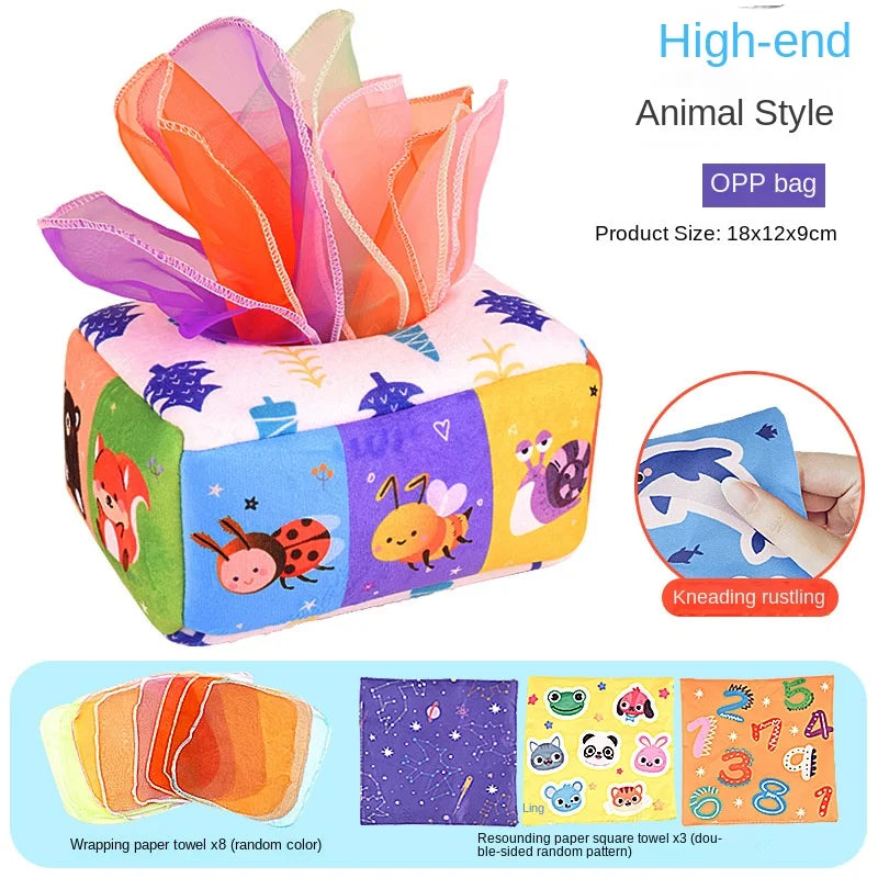 Montessori Educational Learning Activity Sensory Toy For Baby Finger Exercising Busy Board Baby Game, Magic Tissue Box
