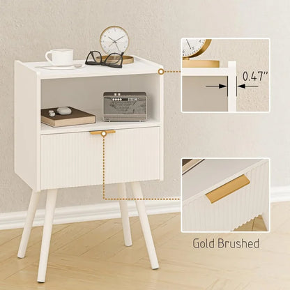 White Nightstand,Modern Bedside Table with Storage Drawer and Open Wood Shelf, for Living Room, Bedroom and Small Spaces