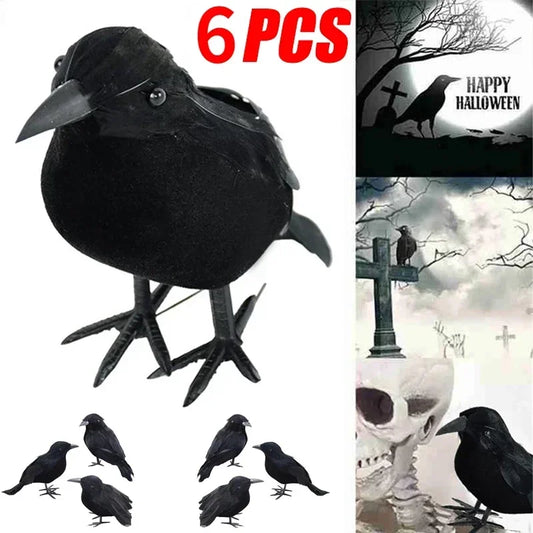 Realistic Artificial Crows Party Ornament Halloween Decorations 6pcs