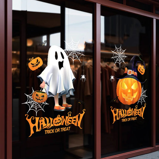 2 Pieces of 45Cm*60Cm Halloween Window Stickers Ghost Pumpkin Glass Decals