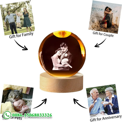 Crystal Ball Photo LED Night Light Bedroom Office Decoration Gift Wedding Couple's Parents Pet Photos Souvenir Gifts