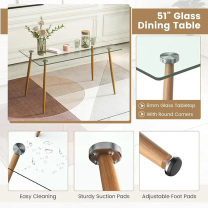 Table Set for 4, Modern with Chairs, Glass Table