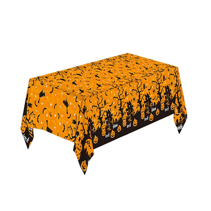 Halloween Party Decoration Tablecloth, Disposable Pumpkin Spider Web Bat Plastic Table Cover,