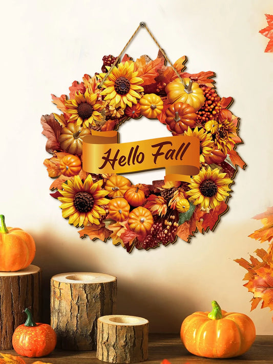 Fall Pumpkin Sunflower Front Door Sign, Autumn Harvest Maple Leaf  Wreath Decoration