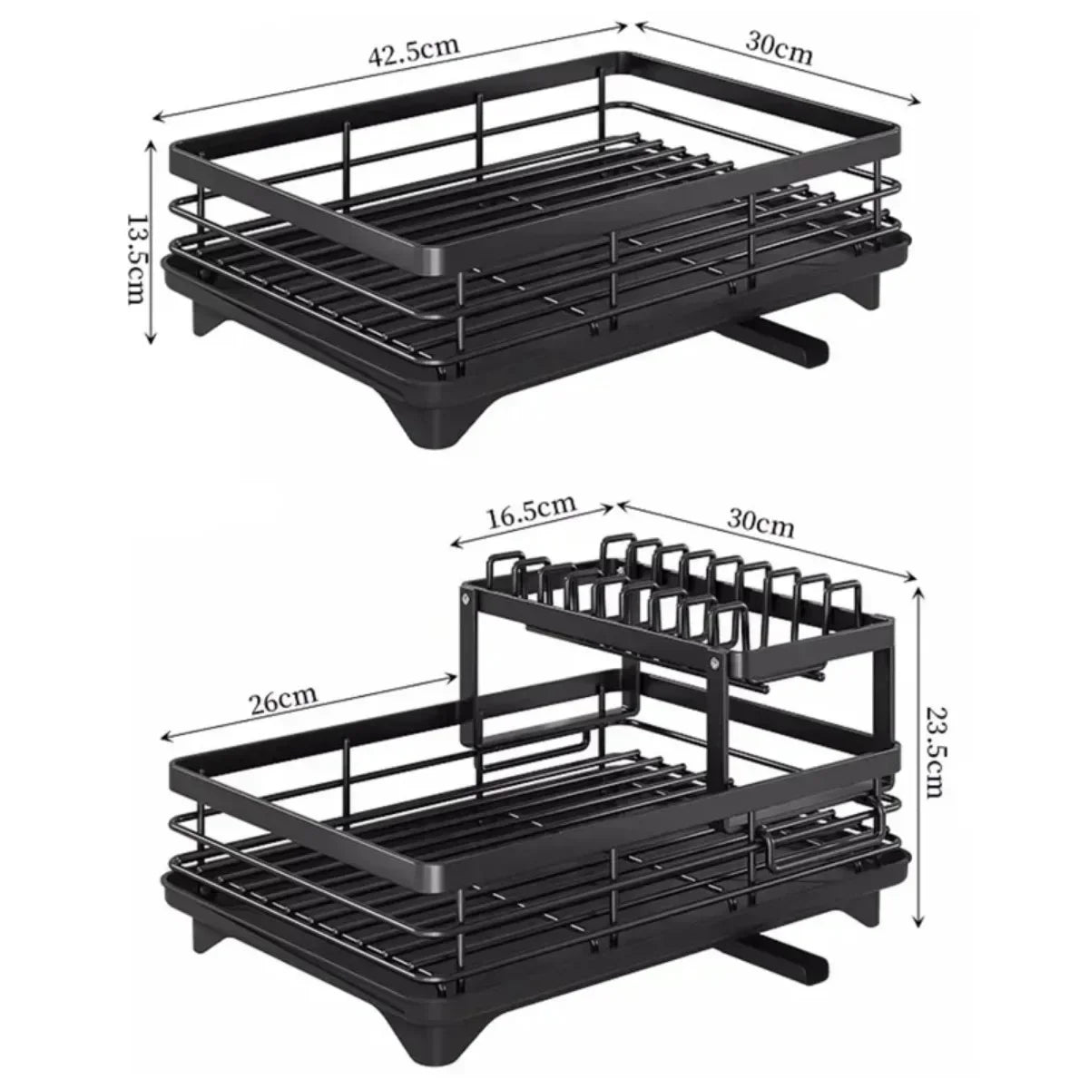 Bowl Rack - 2 Tier Dish Drainer Storage Adjustable Space Saving Organizer