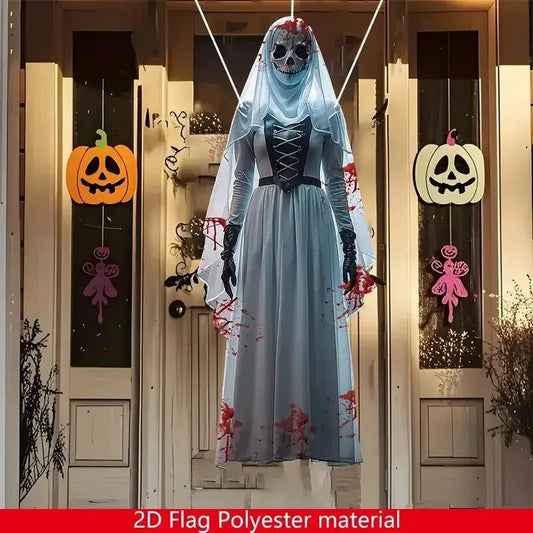 2D Halloween Horror Skull Bride Flag Indoor and Outdoor Decoration