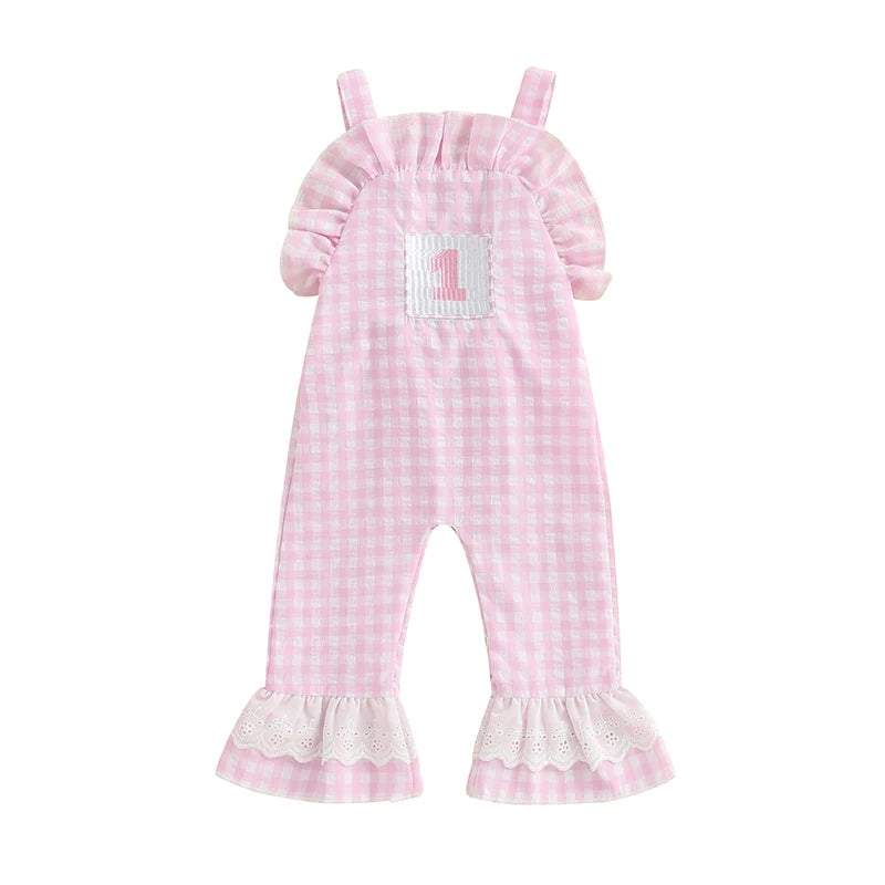 Baby Girl Rompers Sleeveless Letter Embroidery Plaid Jumpsuit Suspender Pants Summer Outfit