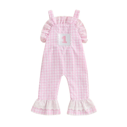 Baby Girl Rompers Sleeveless Letter Embroidery Plaid Jumpsuit Suspender Pants Summer Outfit