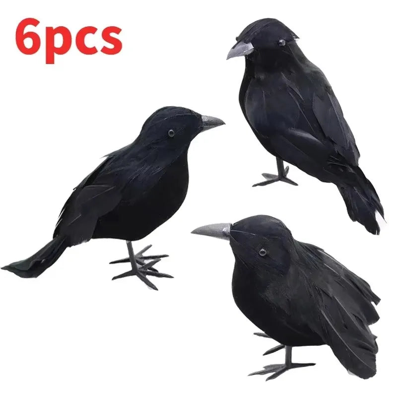 Realistic Artificial Crows Party Ornament Halloween Decorations 6pcs