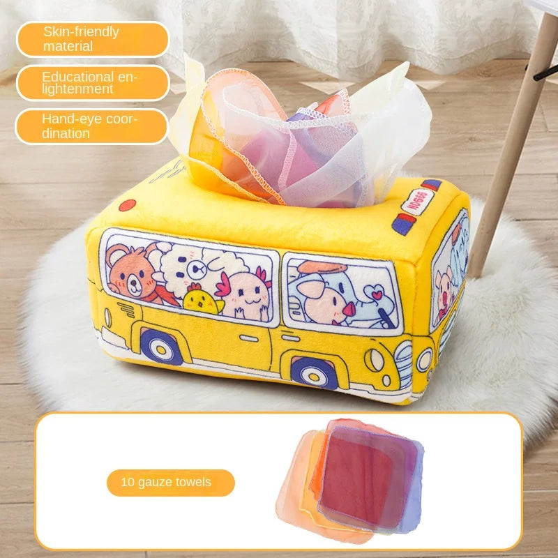 Montessori Educational Learning Activity Sensory Toy For Baby Finger Exercising Busy Board Baby Game, Magic Tissue Box