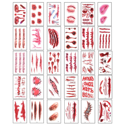 30Pcs Zombie Vampire Tattoo Stickers Realistic Fake Bloody Wound for Halloween Party Decoration