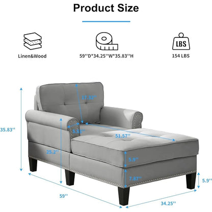 Chaise Lounge Chair Armrests Modern Sleeper Sofa Tufted