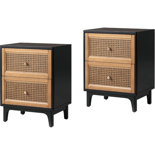 Set of 2 Fully-Assembled 2-Drawer Front Accent Nightstand with Brass Knobs
