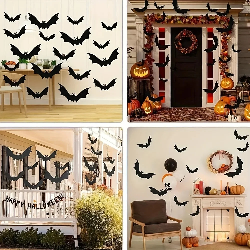 12pcs Hanging Bats Halloween Outdoor Decor. Bats 3 Sizes Hang on Trees Porches Yards Lawns.