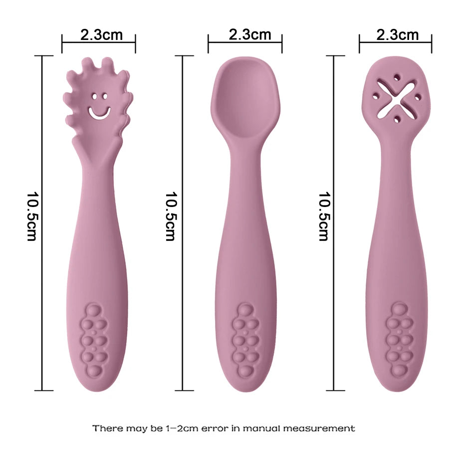 3PCS Cute Baby Learning Spoons Utensils Set Newborn and Toddler Feeding Spoon Set