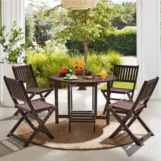 5 PCS Patio Patio Dining Set Acacia Wood Outdoor
