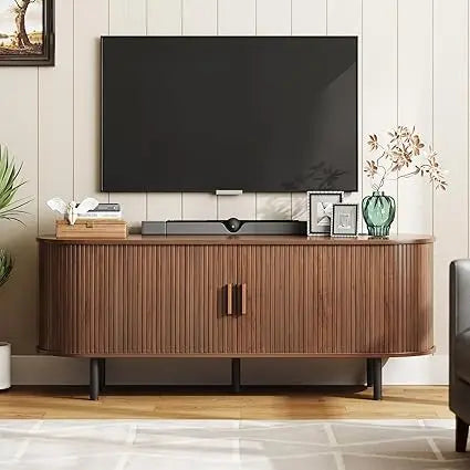 TV Stand with Power Outlet, Storage and Adjustable Shelves